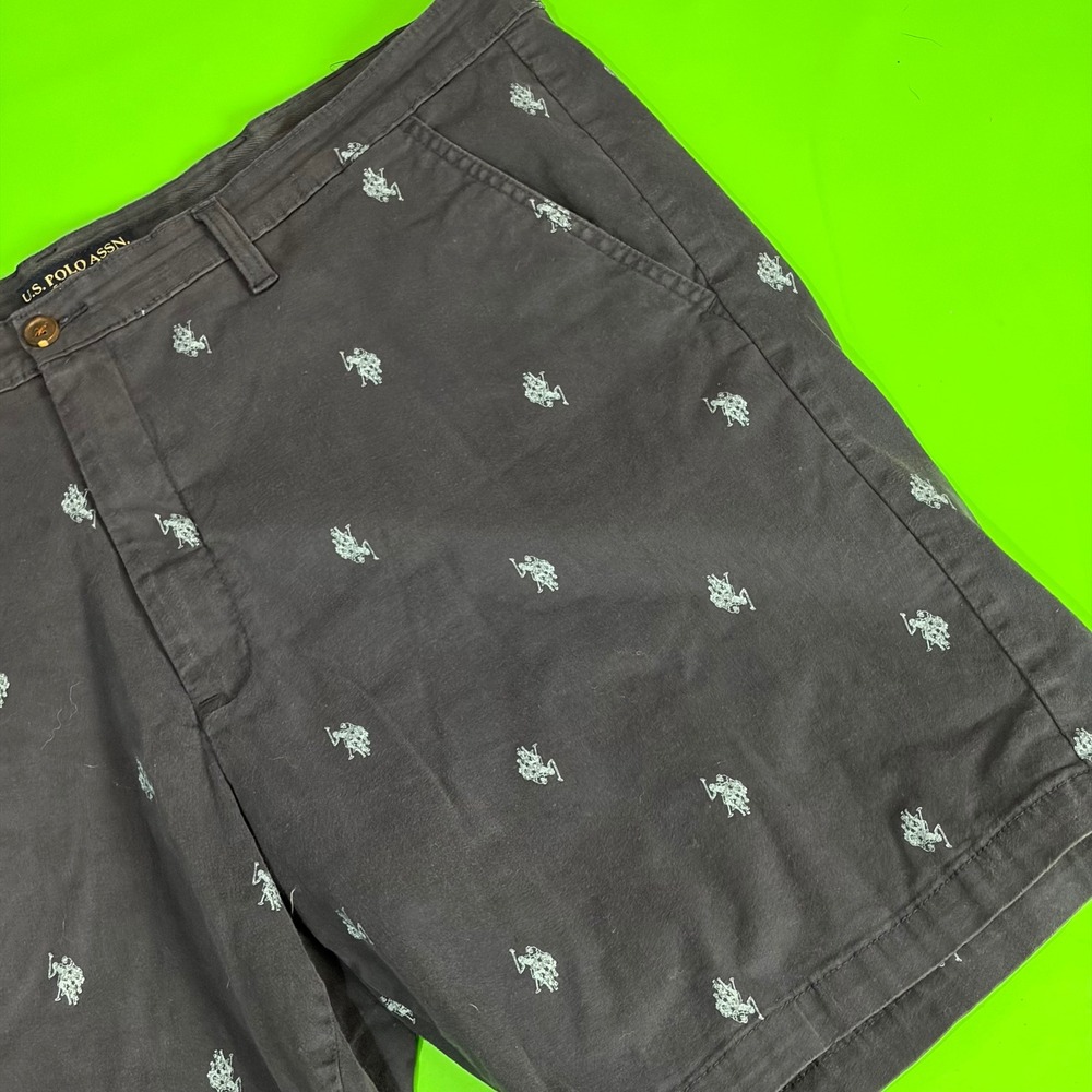 U.S. Polo Assn Pony AOP Shorts Mens 46 Navy Blue Logo Chino Preppy Casual Golf